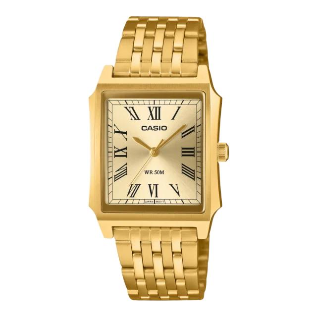 Casio MTPB190G-9B Gold Rectangular Dress Watch, Stainless Steel