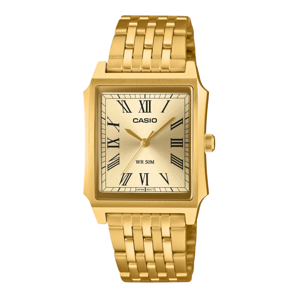 Casio MTPB190G-9B Gold Rectangular Dress Watch, Stainless Steel