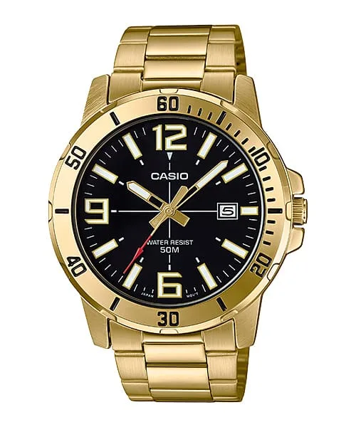 Casio MTPVD01G-1B Gold Tone Stainless Steel Men's Analog Watch Black Dial