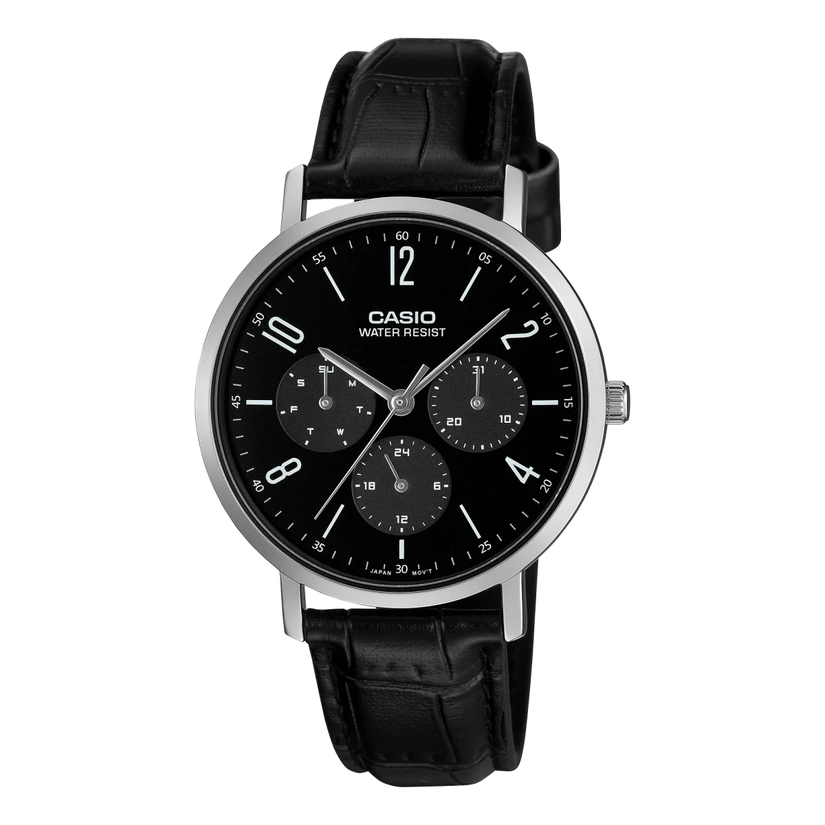 Casio MTPVT06L-1B Men's Analogue Black Dial Leather Strap Watch