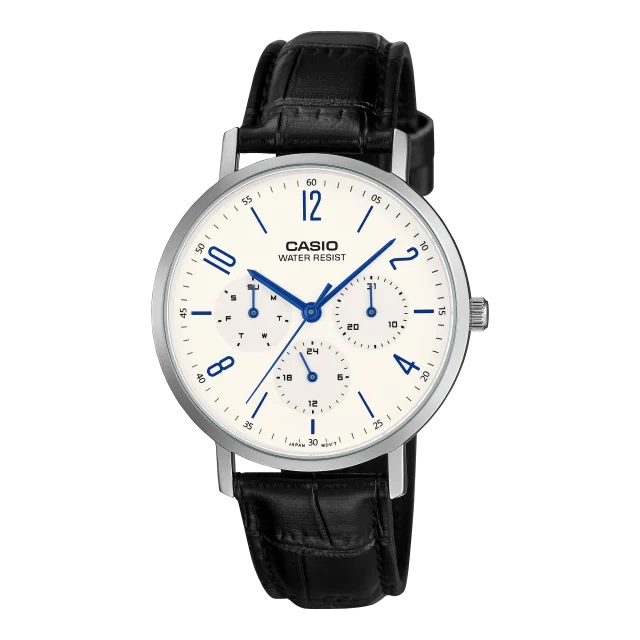 Casio MTPVT06L-7B Men's White Dial Leather Strap Analogue Watch