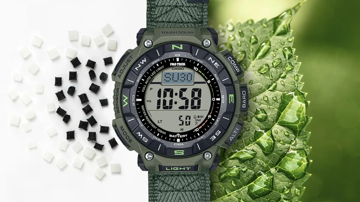 Casio PRO TREK Solar Powered, Triple Sensor, Green Case, Castlon Band 100M WR - PRG340B-3D