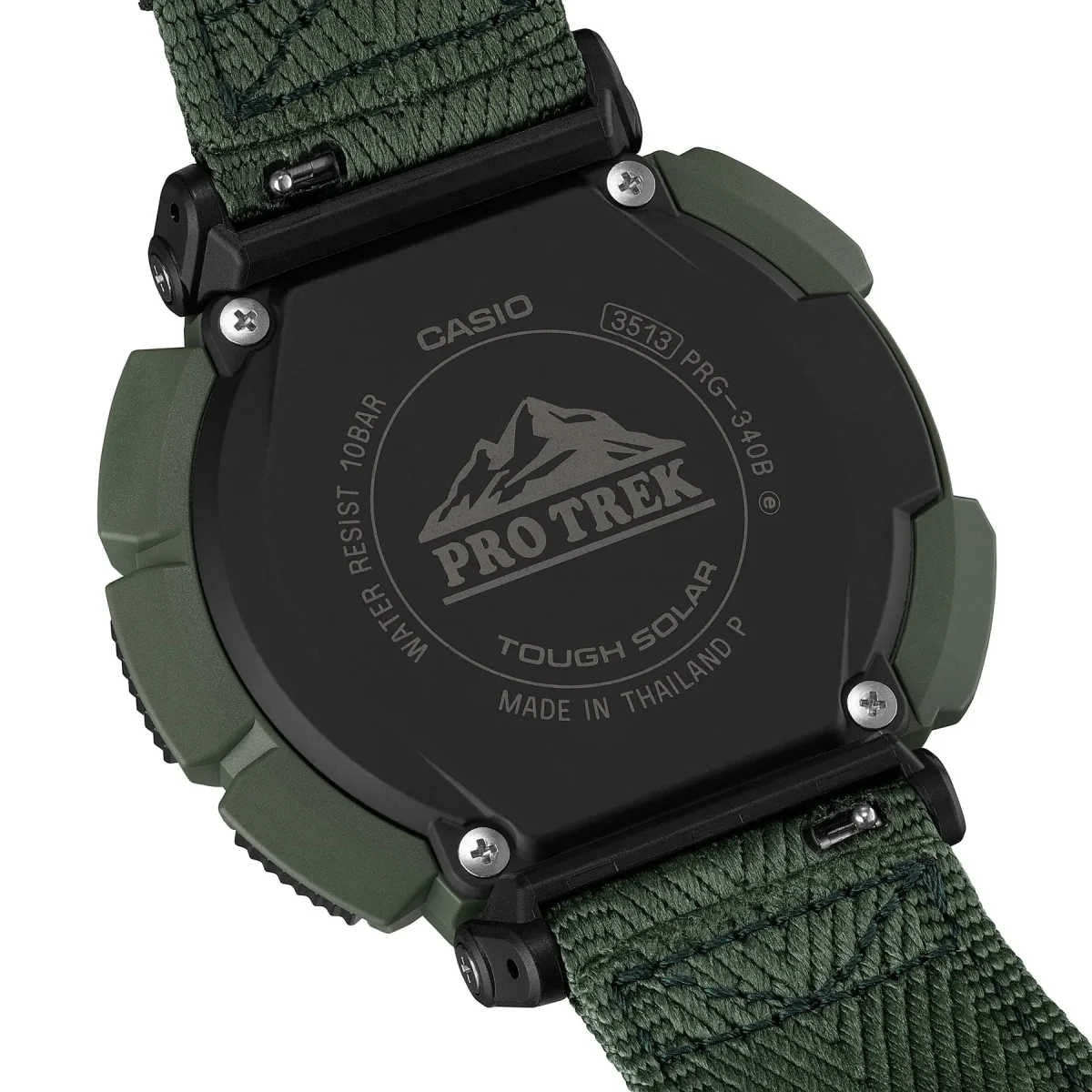 Casio PRO TREK Solar Powered, Triple Sensor, Green Case, Castlon Band 100M WR - PRG340B-3D