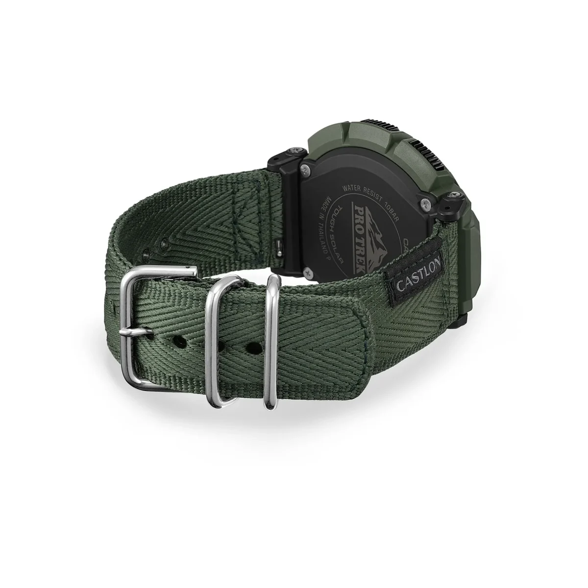 Casio PRO TREK Solar Powered, Triple Sensor, Green Case, Castlon Band 100M WR - PRG340B-3D