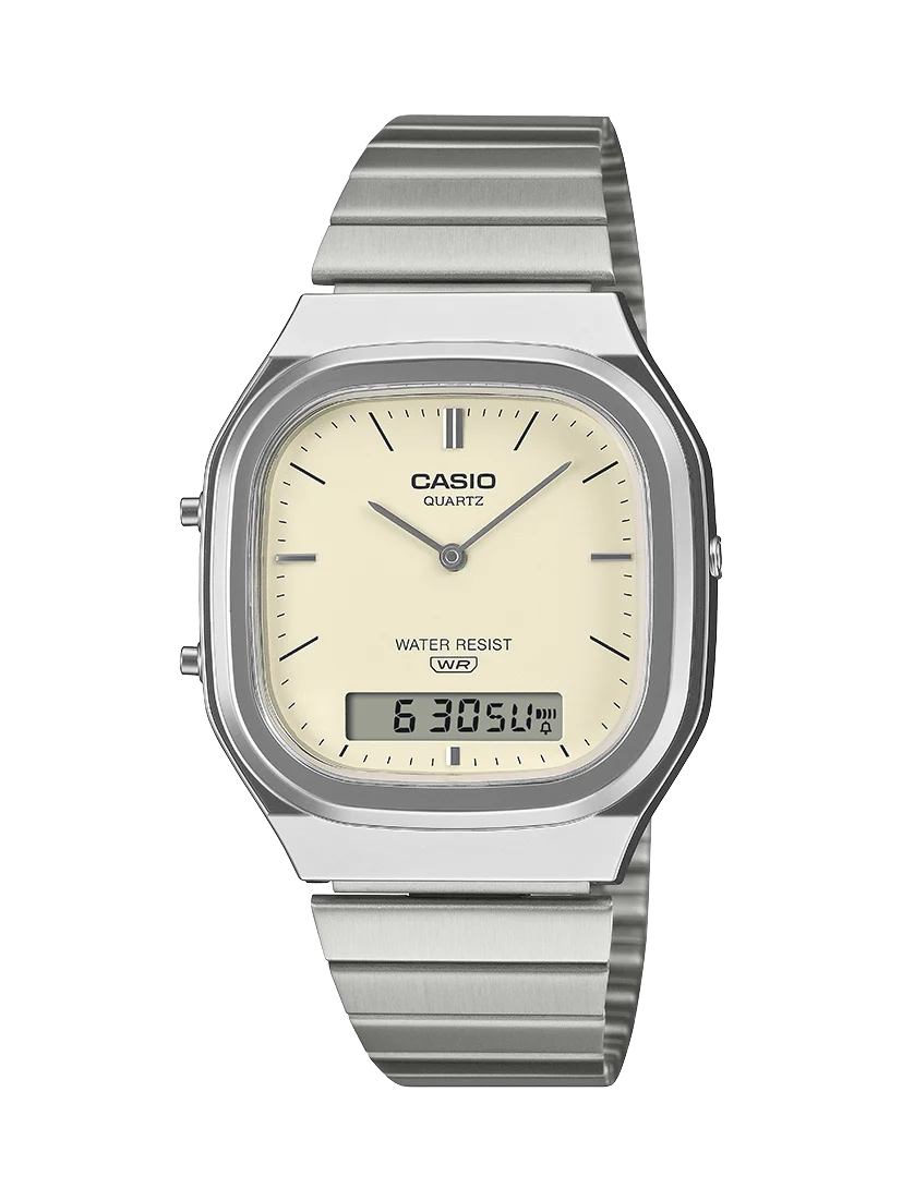 Casio Vintage AQ240E-7A Analogue Digital Watch – Silver Stainless Steel