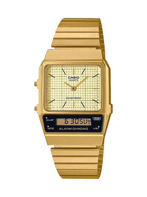 Casio Vintage Duo LCD Dial, Dual Time Gold Tone - AQ800EG-9A