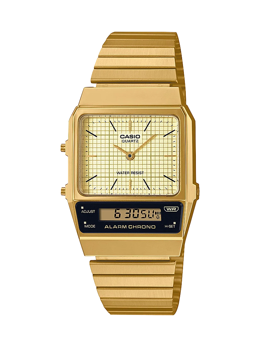 Casio Vintage Duo LCD Dial, Dual Time Gold Tone - AQ800EG-9A