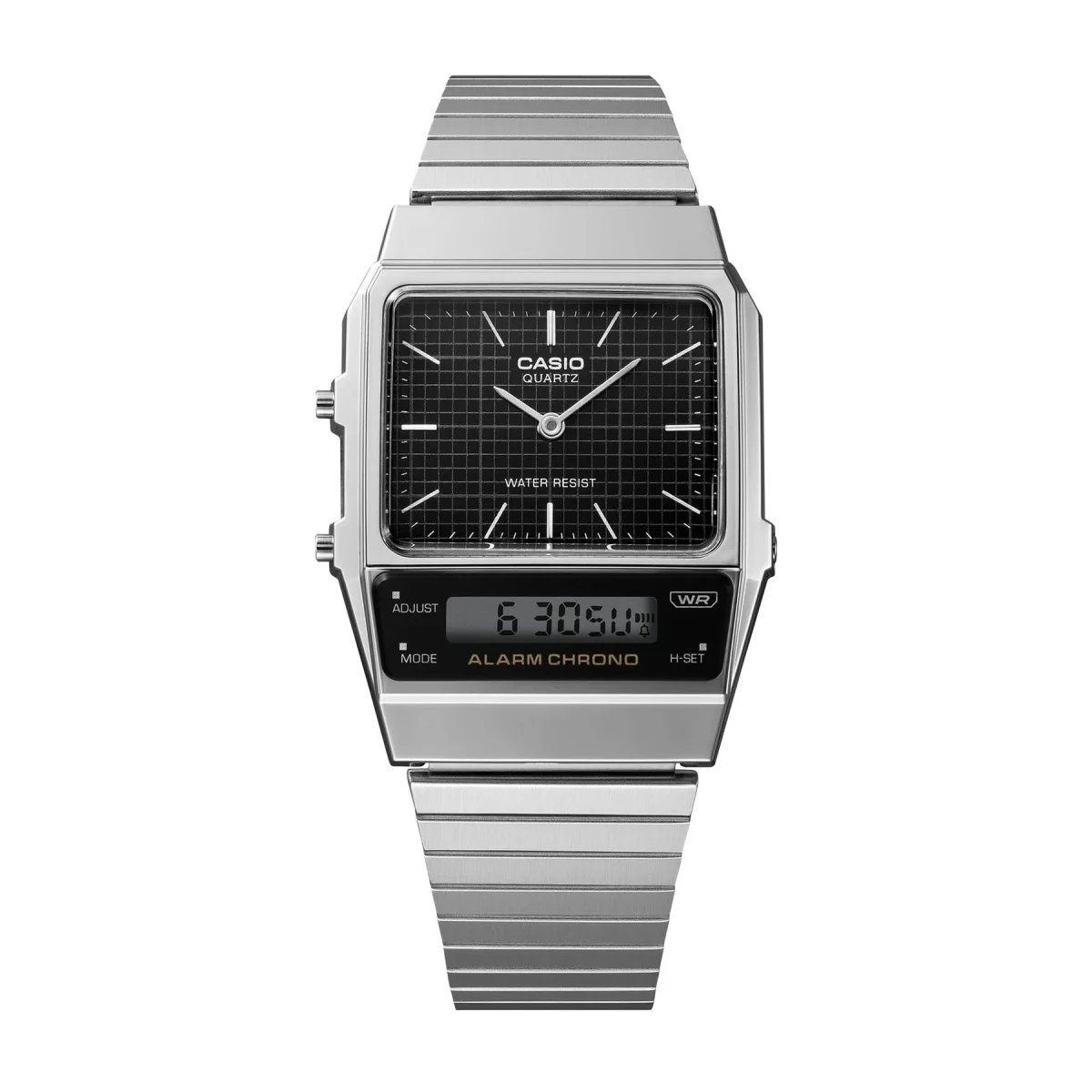 Casio Vintage Duo LCD Dial, Dual Time Silver Tone Black Dial - AQ800E-1A