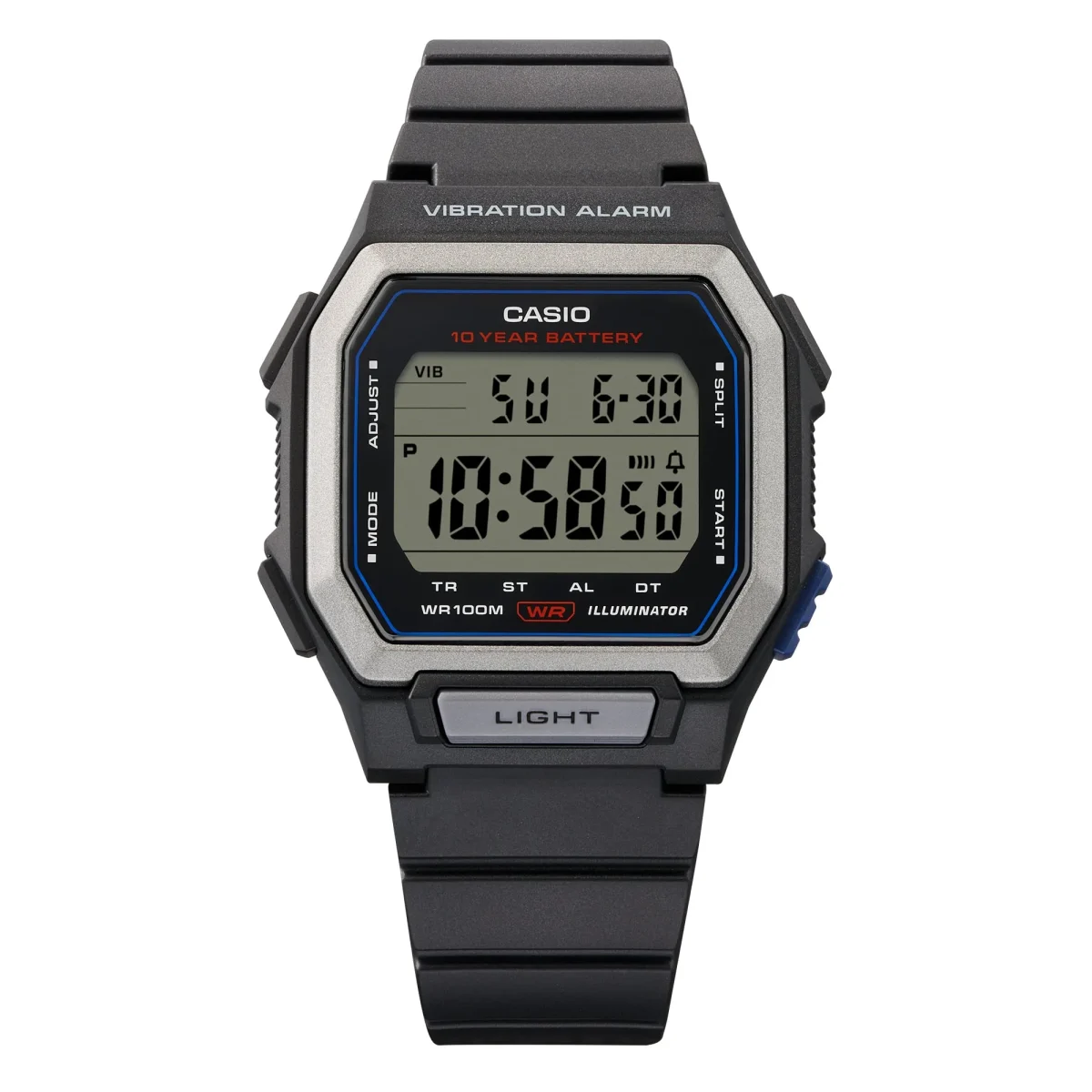 Casio W-738H-1AV Digital Watch – 100M Water Resistant, Vibration Alarm, Dual Time & 10-Year Battery