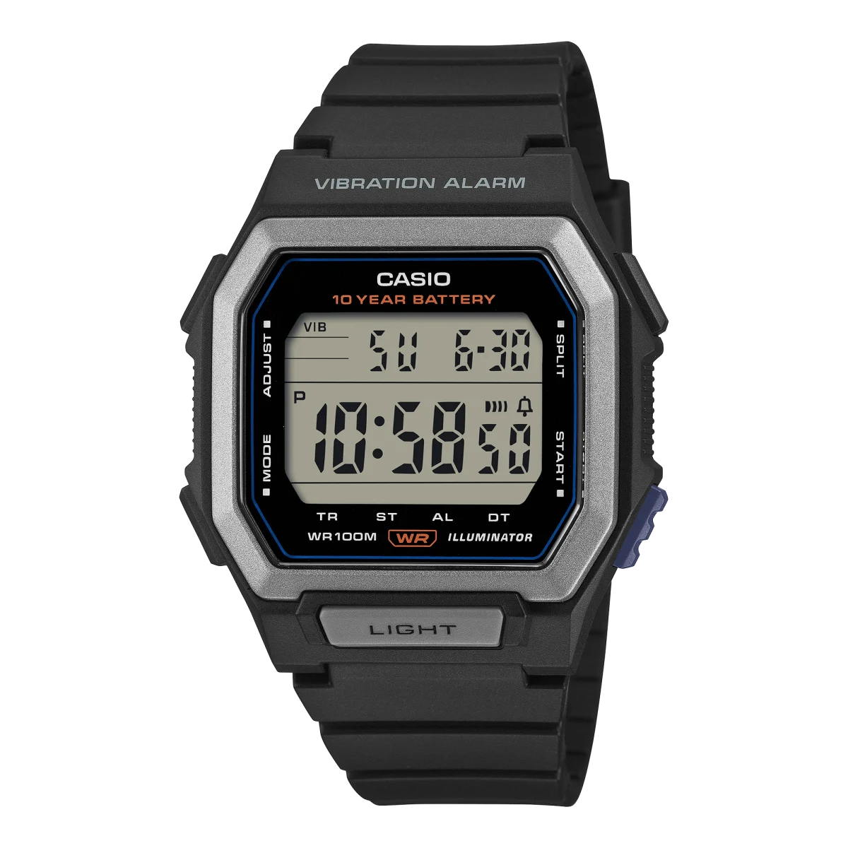 Casio W-738H-1AV Digital Watch – 100M Water Resistant, Vibration Alarm, Dual Time & 10-Year Battery