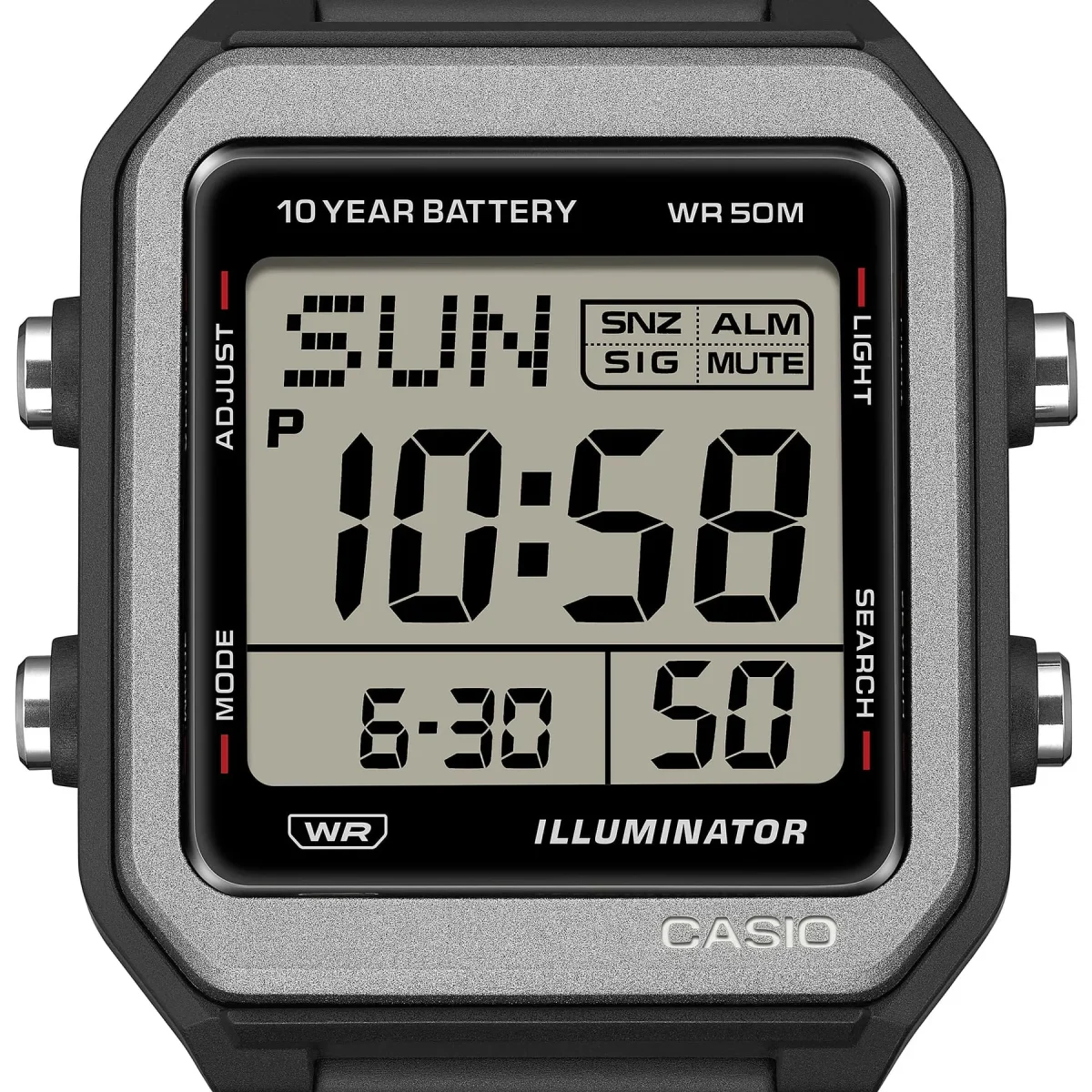 Casio W221H-1A Digital Black Resin Watch – 50M Water Resistant