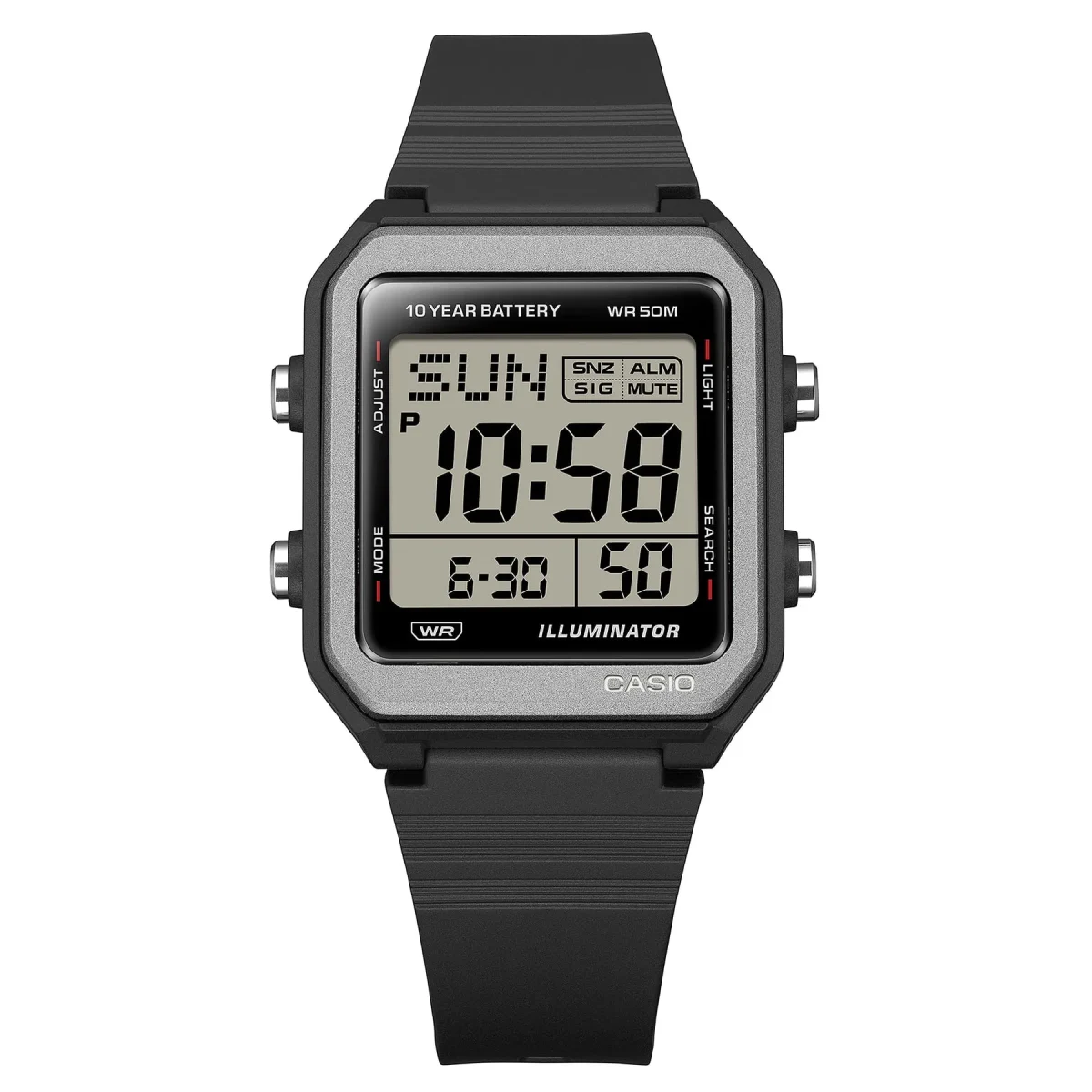 Casio W221H-1A Digital Black Resin Watch – 50M Water Resistant