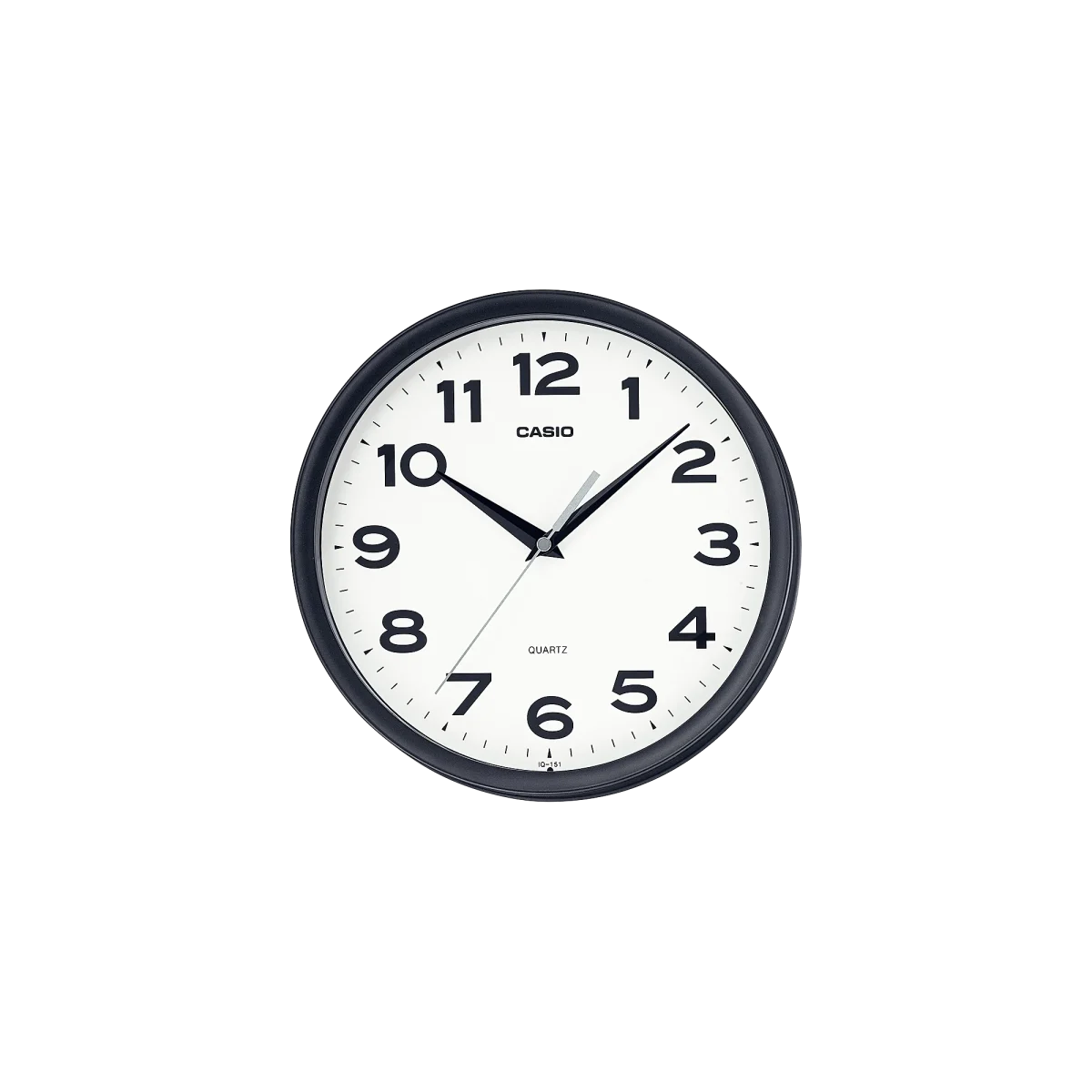 CASIO Wall Clock IQ-151-1DF – 250mm Round Quartz Wall Clock, Black Resin Case, White Dial