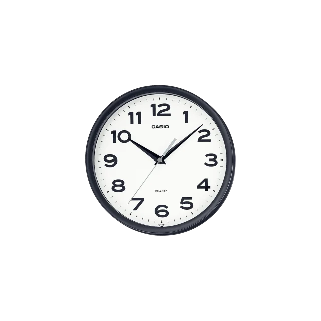 CASIO Wall Clock IQ-151-1DF – 250mm Round Quartz Wall Clock, Black Resin Case, White Dial