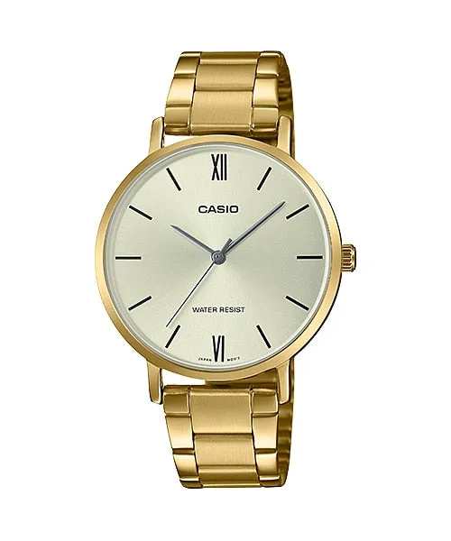 Casio Womens Analogue Stainless Steel Gold Dial Watch - LTPVT01G-9B