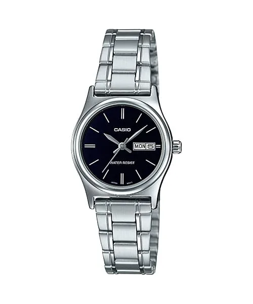 Casio Women's  Analogue Standard Stainless Steel Black Dial Day & Date Watch - LTP-V006D-1B2