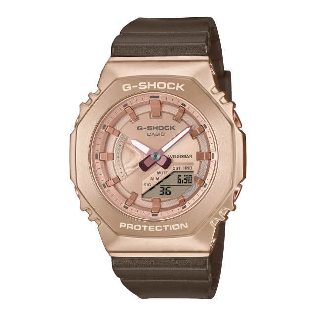 Casio Womens G-Shock Duel Time Peach Gold Tone on Pearlescent Tones Band - GMS2100CB-5A