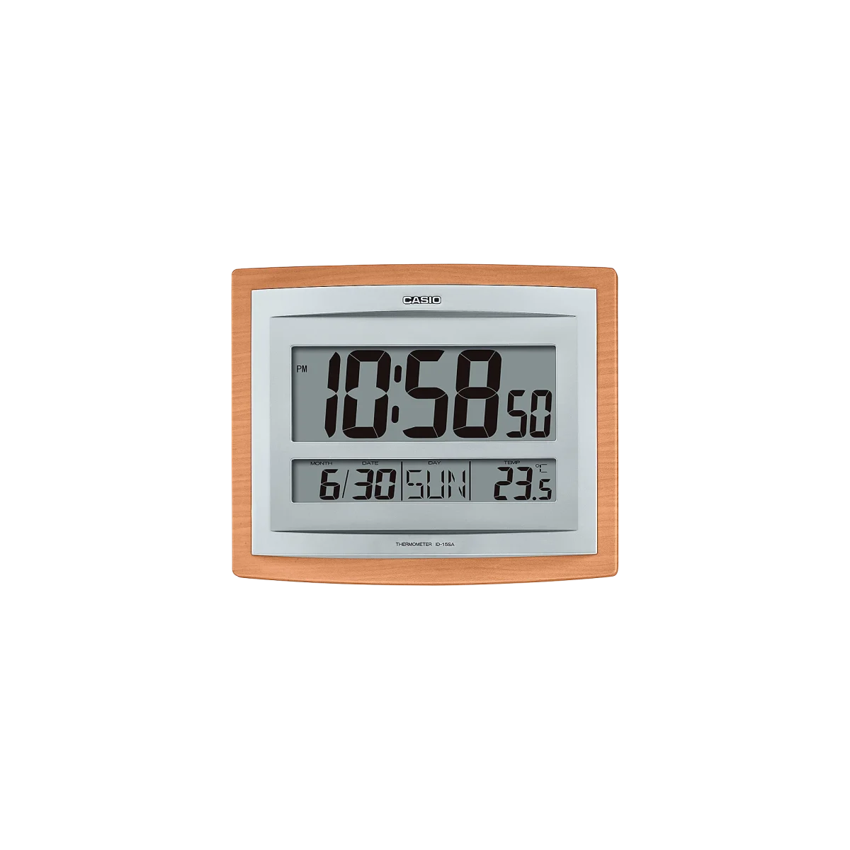 Casio Wood Grain Digital Wall Clock with Thermometer - ID15S-5D