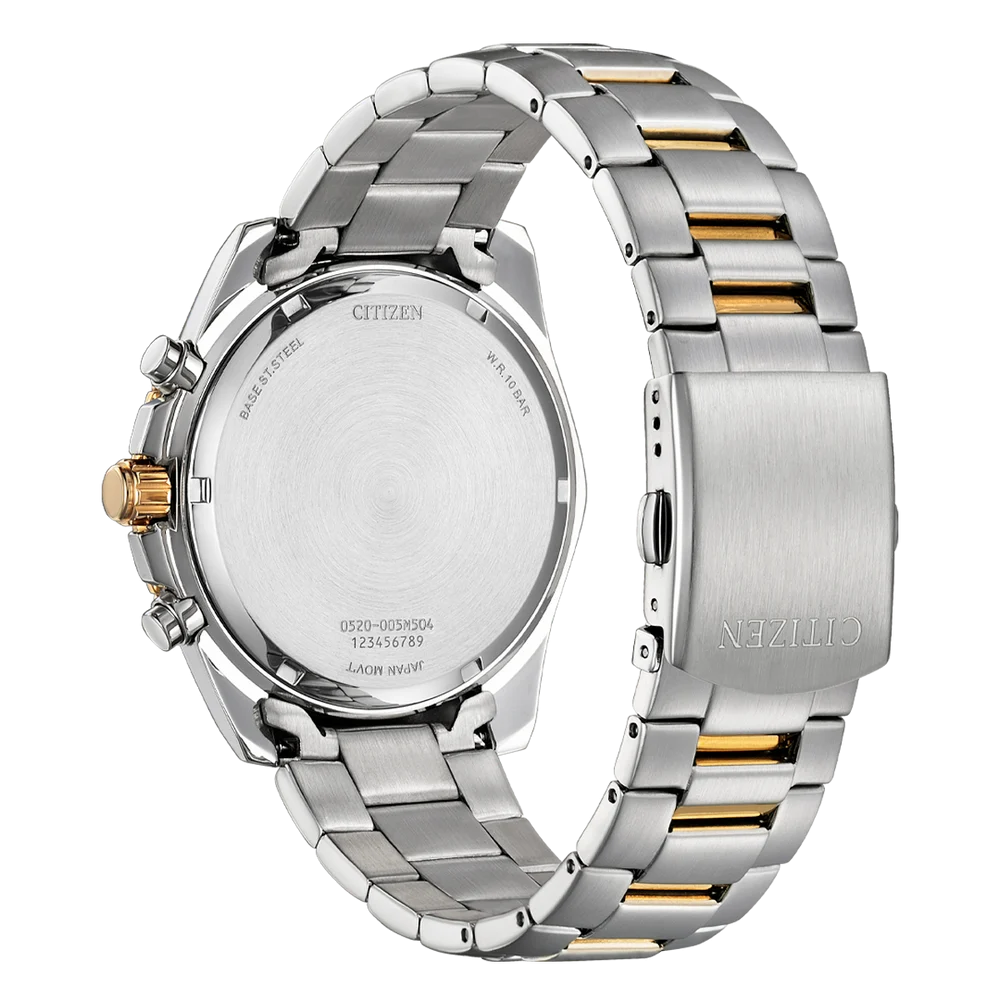Citizen AN8234-58X Men’s Quartz Chronograph Watch – Two-Tone Stainless Steel, Green Dial, 100m Water Resistance