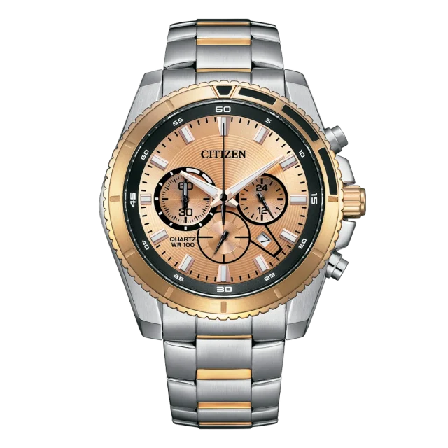 Citizen AN8204-59X Men’s Quartz Sports Chronograph Watch – Two-Tone Stainless Steel & Rose Gold