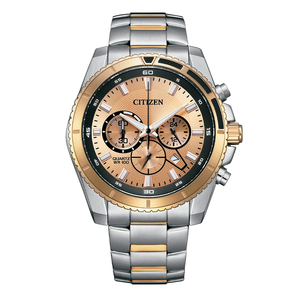 Citizen AN8204-59X Men’s Quartz Sports Chronograph Watch – Two-Tone Stainless Steel & Rose Gold