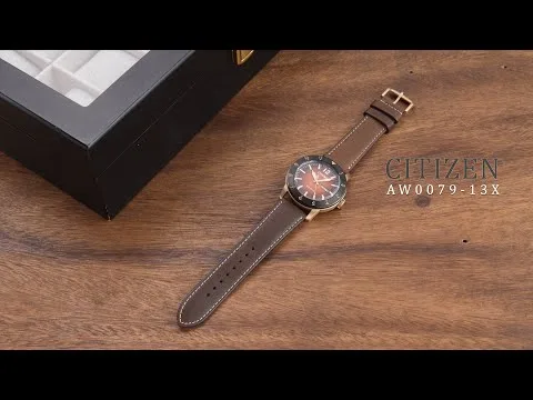 Citizen AW0079-13X Eco-Drive Men’s Watch – Rose Gold Case, Orange Dial, Brown Leather Strap