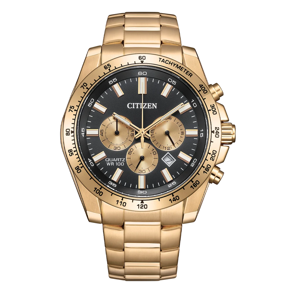 Citizen Chronograph Watch – AN8233-51E Quartz Men’s Chronograph, Rose Gold & Black Dial