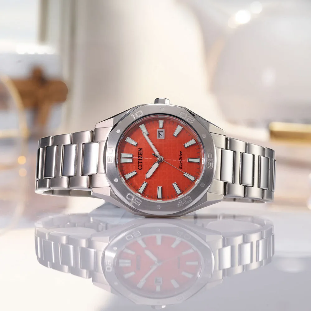 Citizen Eco-Drive BM7630-80Z Men’s Stainless Steel Watch with Orange Dial – Solar Powered, 100m WR