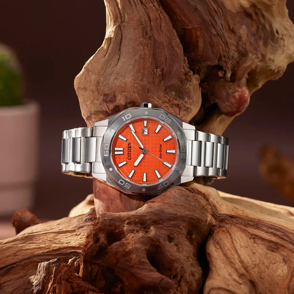 Citizen Eco-Drive BM7630-80Z Men’s Stainless Steel Watch with Orange Dial – Solar Powered, 100m WR