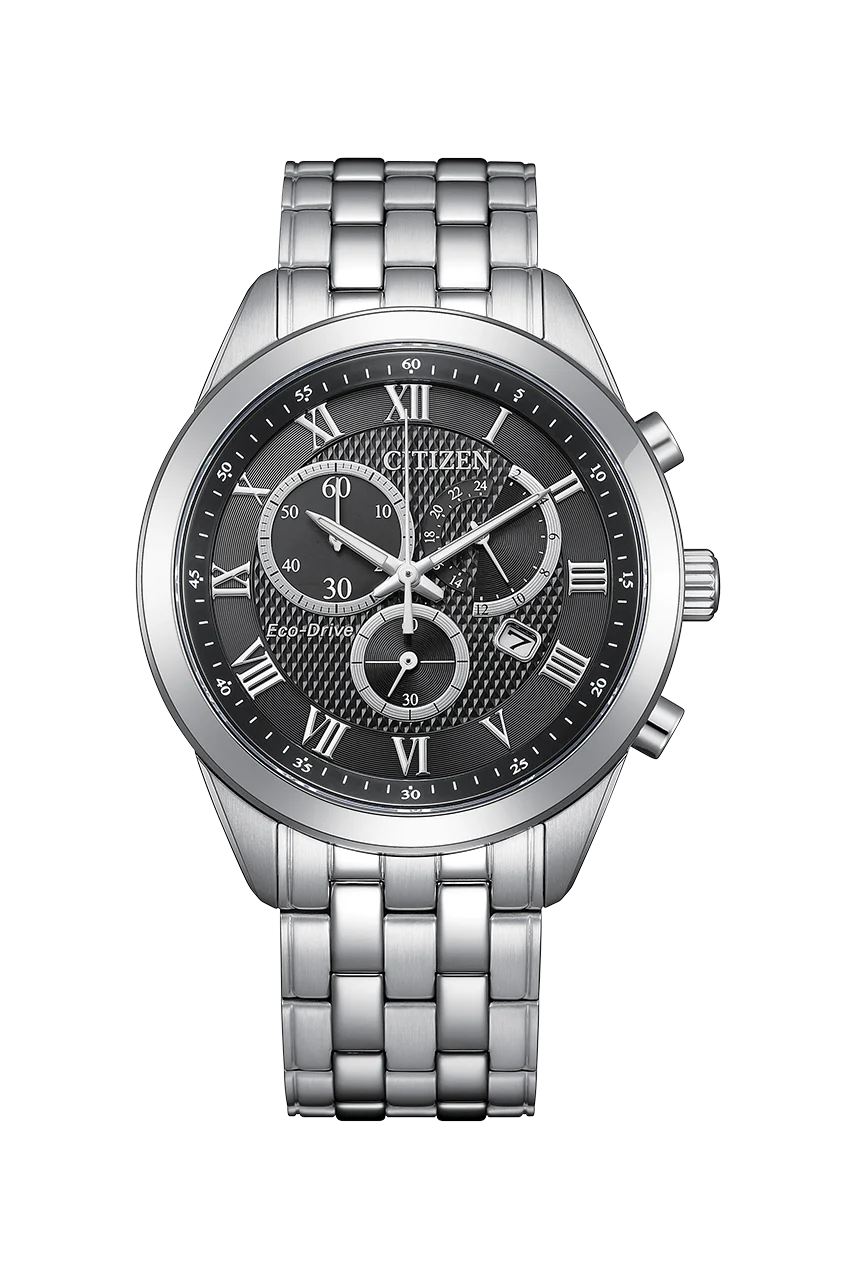 Citizen Eco-Drive Chronograph Black Dial Stainless Steel Men's Watch AT2600-57E