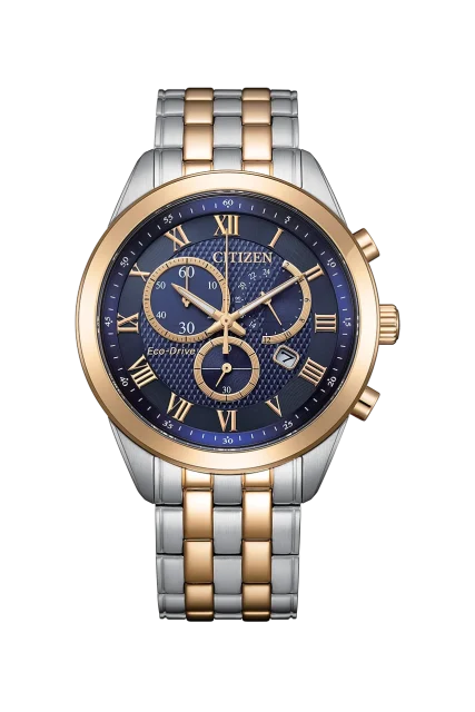 Citizen Eco-Drive Chronograph Blue Dial Two-Tone Stainless Steel Men's Watch AT2606-51L