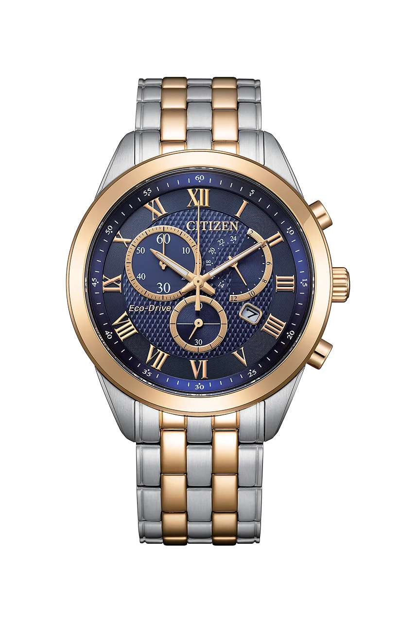 Citizen Eco-Drive Chronograph Blue Dial Two-Tone Stainless Steel Men's Watch AT2606-51L