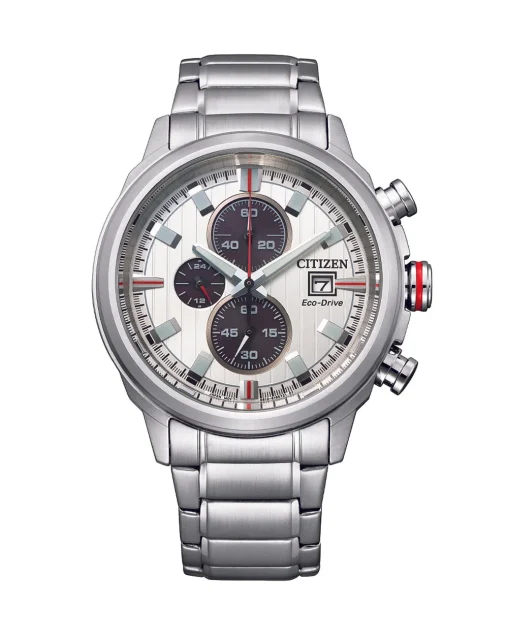 Citizen Eco-Drive Gents Chronograph 100m WR Silver Dial Stainless Steel Case & Band Watch - CA0738-83A