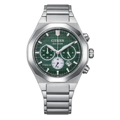 Citizen Eco-Drive Zenshin Senkei Super Titanium Chronograph Green Dial Men’s Watch - CA4691-59X