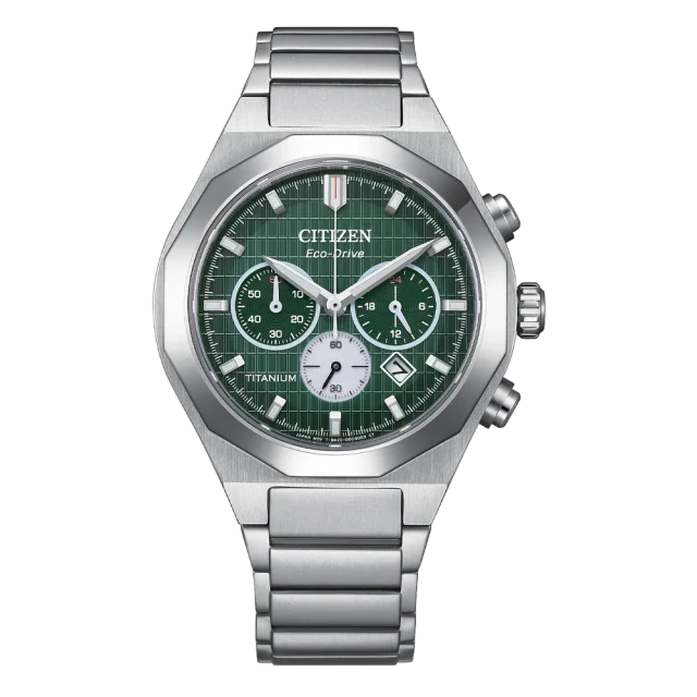 Citizen Eco-Drive Zenshin Senkei Super Titanium Chronograph Green Dial Men’s Watch - CA4691-59X