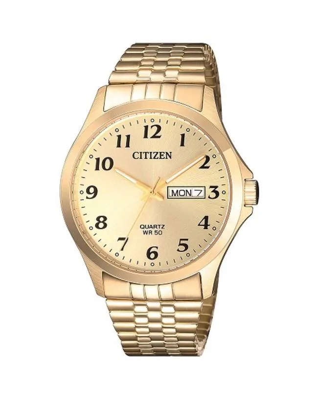 Citizen Gents Quartz Expansion Band 50M WR, Gold Dial, Gold Case & Band - BF5002-99P