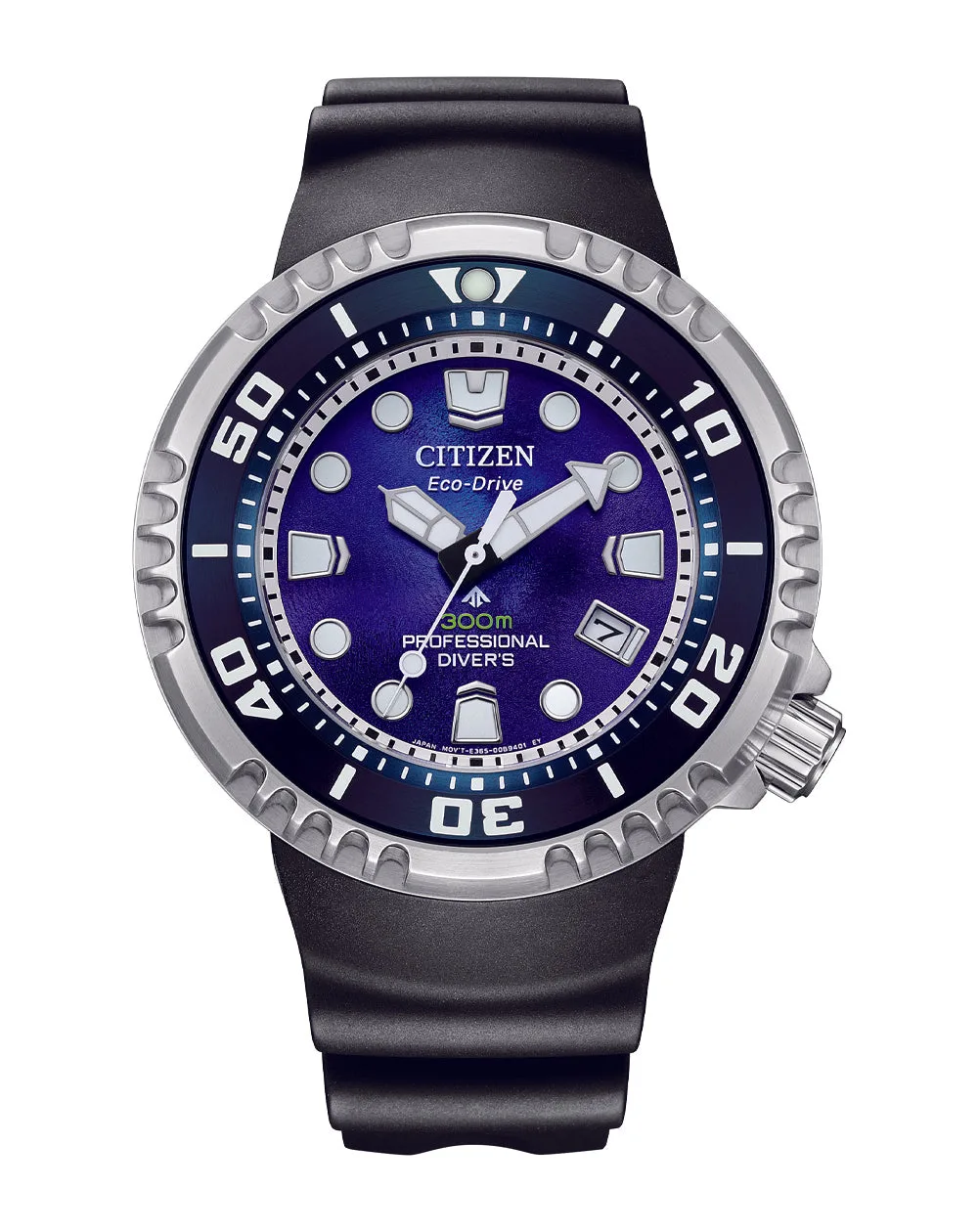 Citizen Promaster Eco-Drive Limited Edition Professional Diver's WR300 Blue Dial, Stainless Steel Case, Black Rubber Strap - BN1025-08L