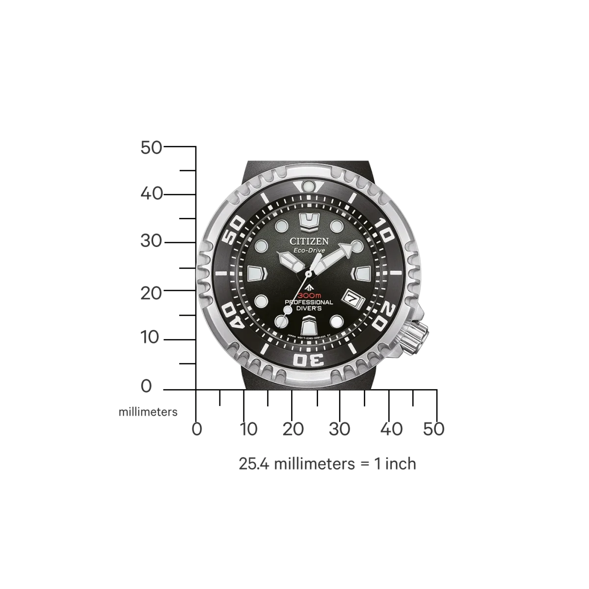 Citizen Promaster Eco-Drive Professional Diver's WR300 Black Dial, Stainless Steel Case, Black Rubber Strap - BN1024-01E