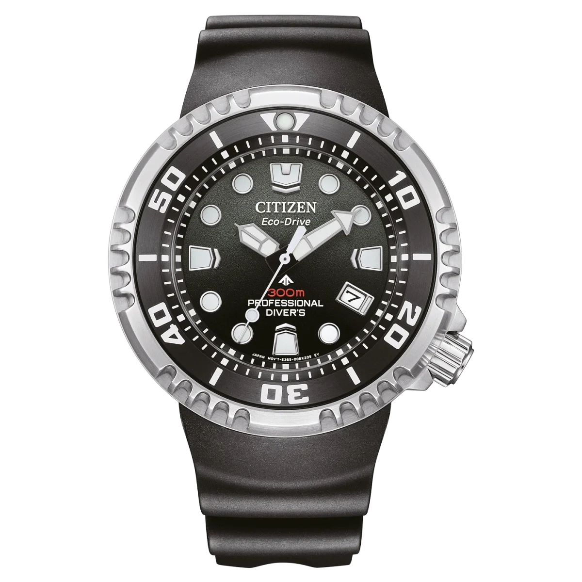Citizen Promaster Eco-Drive Professional Diver's WR300 Black Dial, Stainless Steel Case, Black Rubber Strap - BN1024-01E