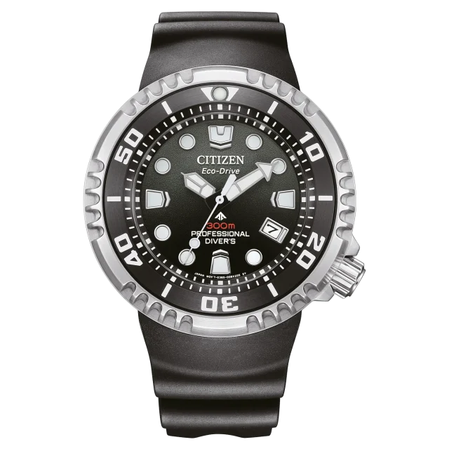 Citizen Promaster Eco-Drive Professional Diver's WR300 Black Dial, Stainless Steel Case, Black Rubber Strap - BN1024-01E