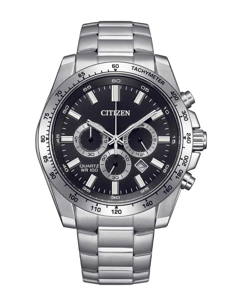 Citizen Quartz Sports Chronograph 100M WR Black Dial, Stainless Steel Case & Band - AN8230-59E
