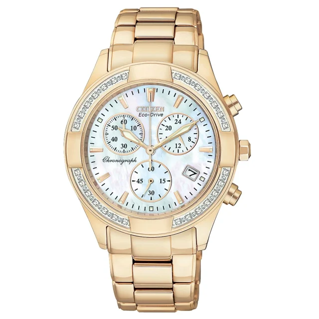 CITIZEN Regent Eco-Drive Chronograph Diamond Mother of Pearl Dial Rose Gold-Tone Ladies Watch - FB1223-55D