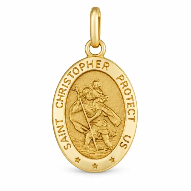 Classic 9ct yellow gold oval St Christopher pendant, 15mm x 20mm, with a polished finish - 5P0097