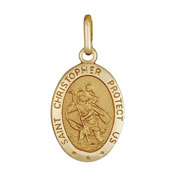 Classic 9ct yellow gold oval St Christopher pendant, 15mm x 20mm, with a polished finish - 5P0097