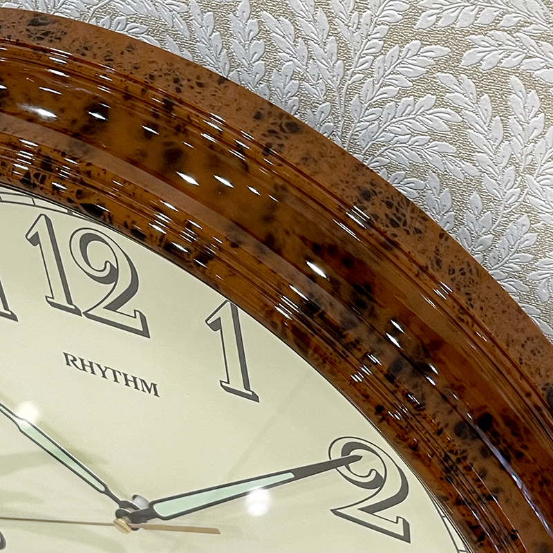 Rhythm Wall Clock, Glow In The Dark Dial, Wood Grain Plastic Case - CMG713NR06