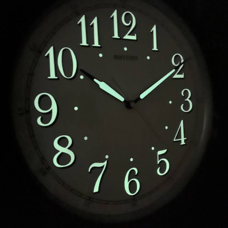 Rhythm Wall Clock, Glow In The Dark Dial, Wood Grain Plastic Case - CMG713NR06