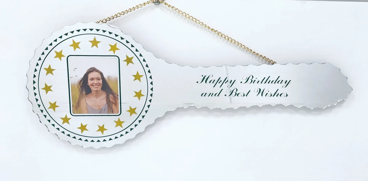 Cook Island Design with 15 Golden Stars Mirrored / Glass Photo Birthday Key - SJ2412