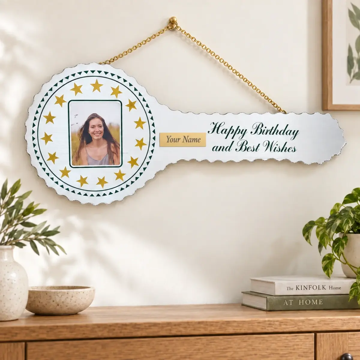 Cook Island Design with 15 Golden Stars Mirrored / Glass Photo Birthday Key - SJ2412