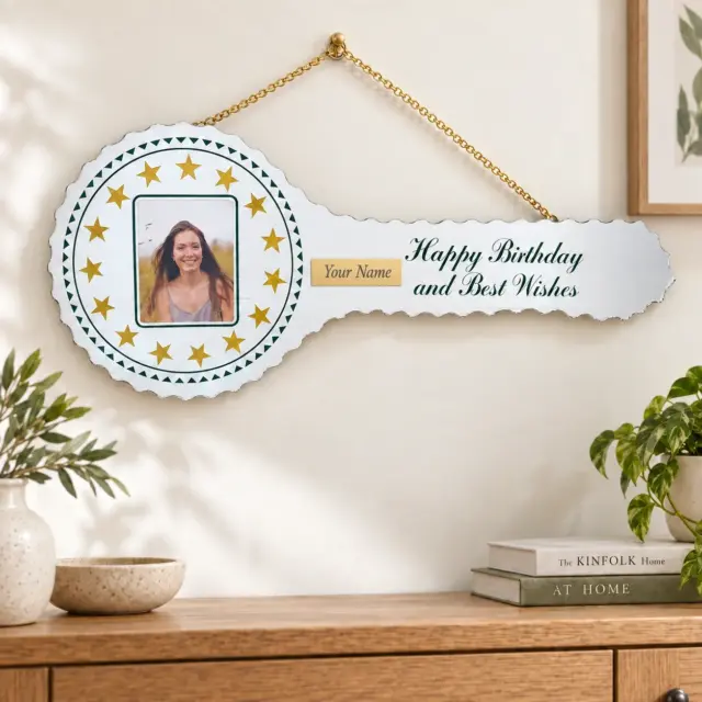 Cook Island Design with 15 Golden Stars Mirrored / Glass Photo Birthday Key - SJ2412