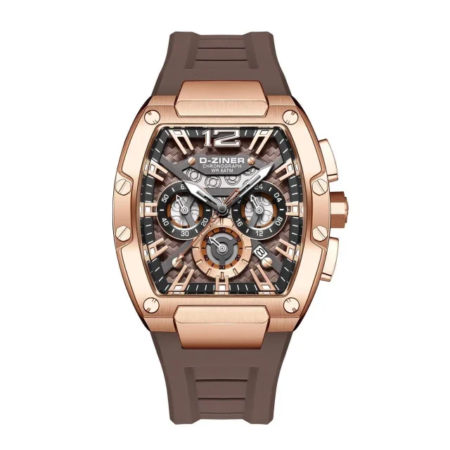 D-Ziner DZ-9051 Men’s Chronograph Watch – Rubber Strap, 50M Water Resistant - BRNROSEGOLD